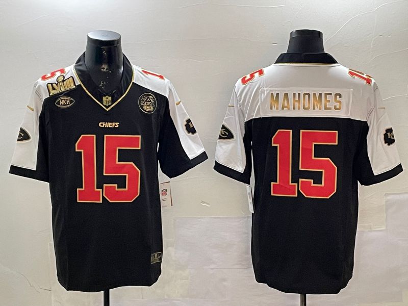 Men Kansas City Chiefs 15 Mahomes Black Thanksgiving three generations 2025 Nike Vapor Limited NFL Jersey style 4